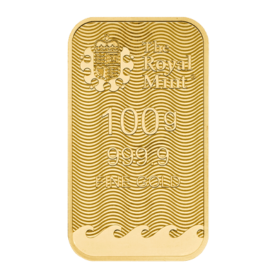 A picture of a 100 gram Britannia Gold Bar